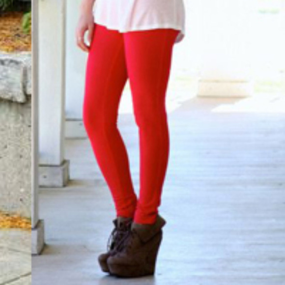 Pants - RED FLEECED LINED LEGGINGS